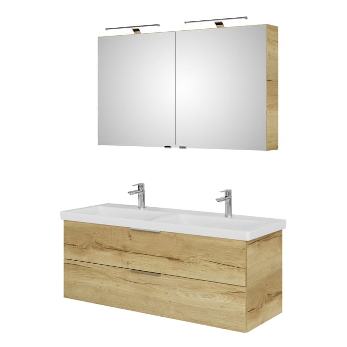 Steinkamp Living 2.0 / Villeroy & Boch Subway 3.0 Badmöbel Set 130 cm mit Spiegelschrank, 2 Türen