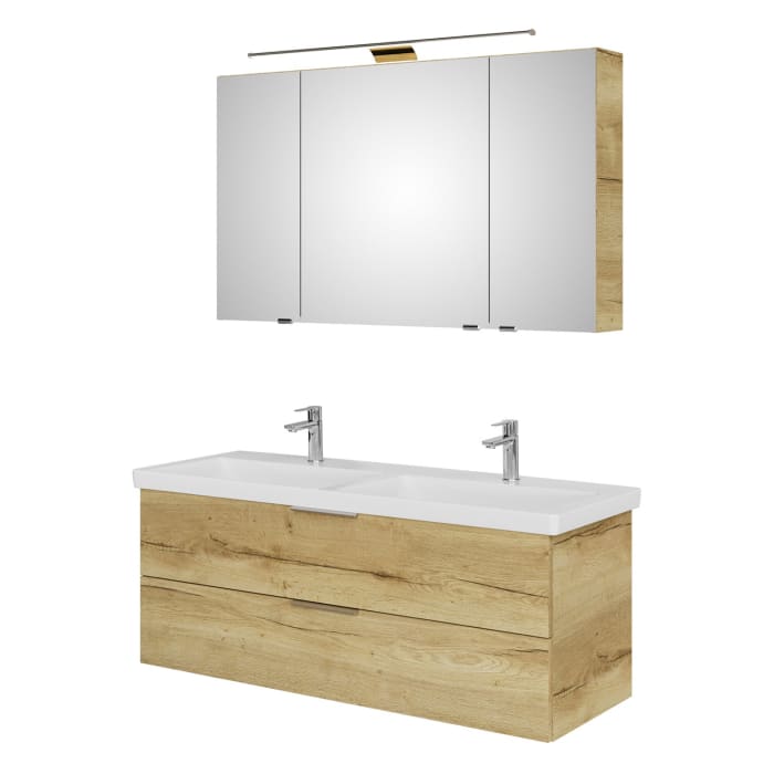 Steinkamp Living 2.0 / Villeroy & Boch Subway 3.0 Badmöbel Set 130 cm mit Spiegelschrank, 3 Türen