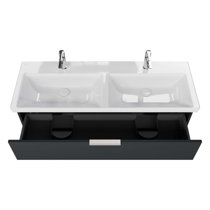 Steinkamp Living 2.0 / Villeroy & Boch Subway 3.0 Badmöbel Set 130 cm mit Spiegelschrank, 2 Türen