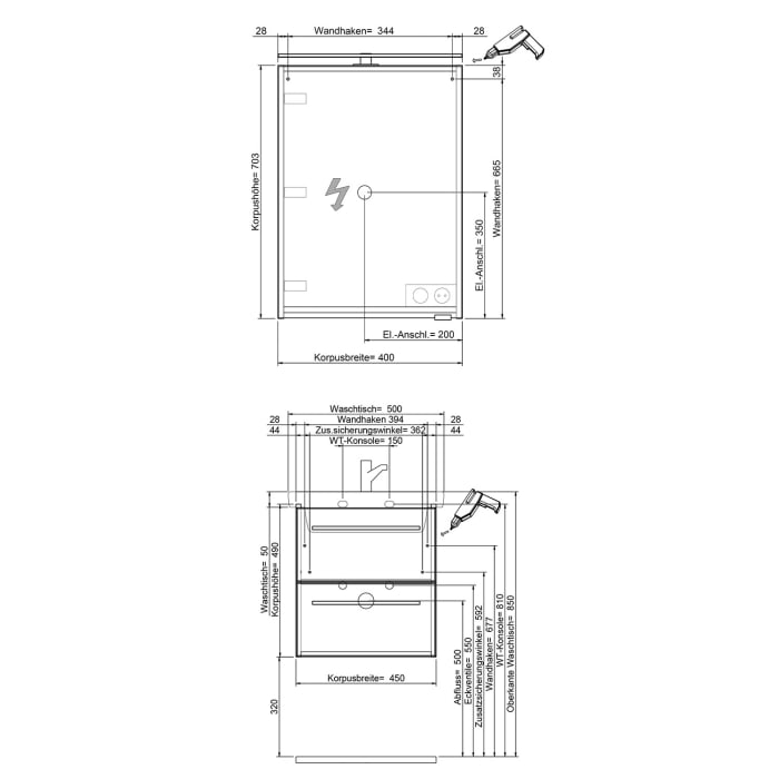 Steinkamp Living 2.0 / Villeroy & Boch Subway 3.0 Badmöbel Set 50 cm mit Spiegelschrank