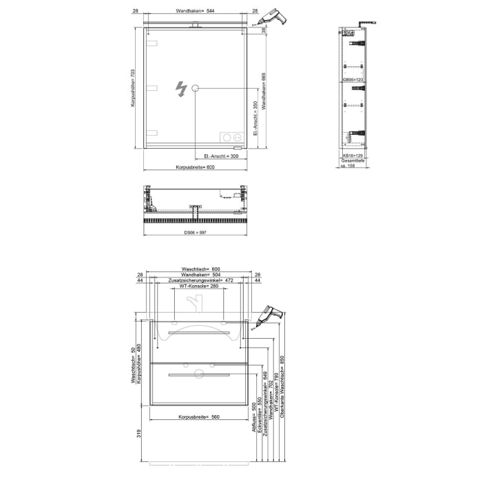 Steinkamp Living 2.0 / Villeroy & Boch Subway 3.0 Badmöbel Set 60 cm mit Spiegelschrank