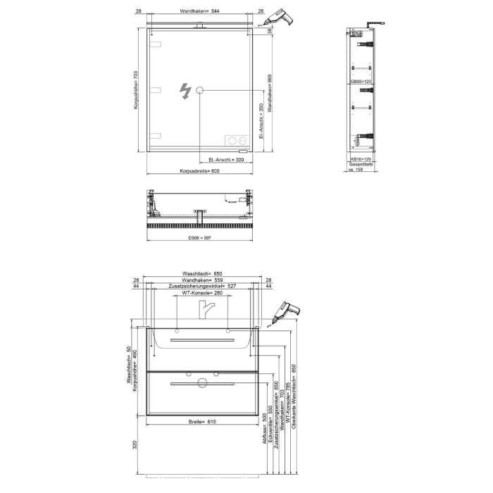 Steinkamp Living 2.0 / Villeroy & Boch Subway 3.0 Badmöbel Set 65 cm mit Spiegelschrank