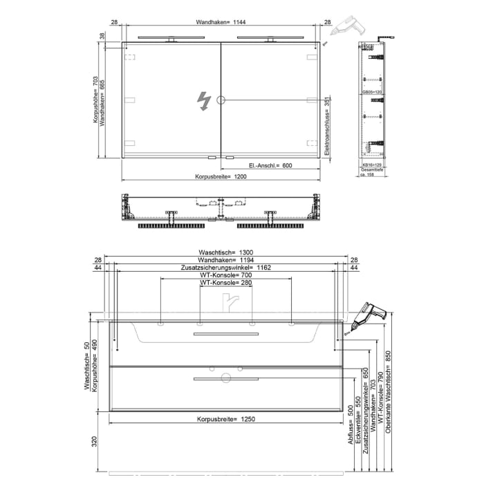 Steinkamp Living 2.0 / Villeroy & Boch Subway 3.0 Badmöbel Set 130 cm mit Spiegelschrank, 2 Türen