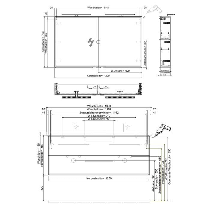 Steinkamp Living 2.0 / Villeroy & Boch Subway 3.0 Badmöbel Set 130 cm mit Spiegelschrank, 2 Türen