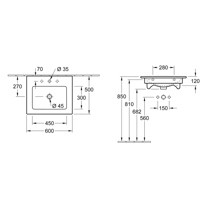 Steinkamp Living 2.0 / Villeroy & Boch Venticello Badmöbel Set 60 cm mit Spiegelschrank