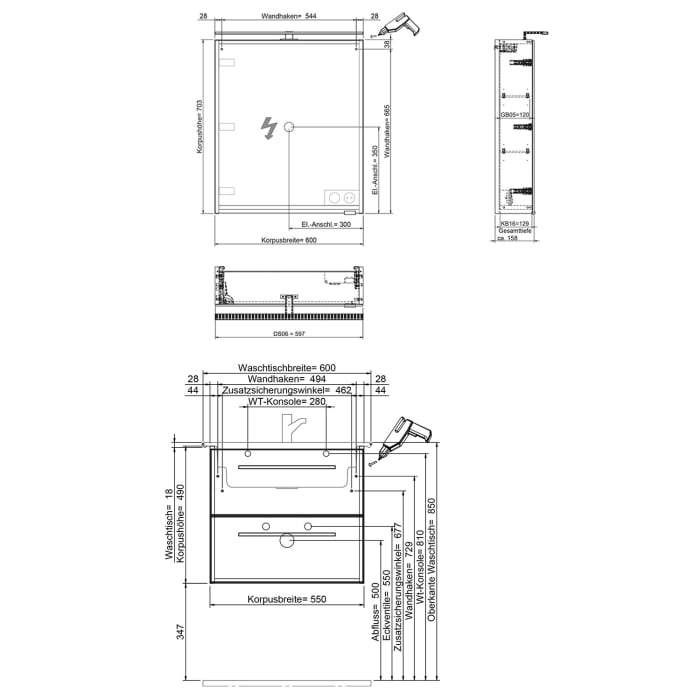 Steinkamp Living 2.0 / Villeroy & Boch Venticello Badmöbel Set 60 cm mit Spiegelschrank