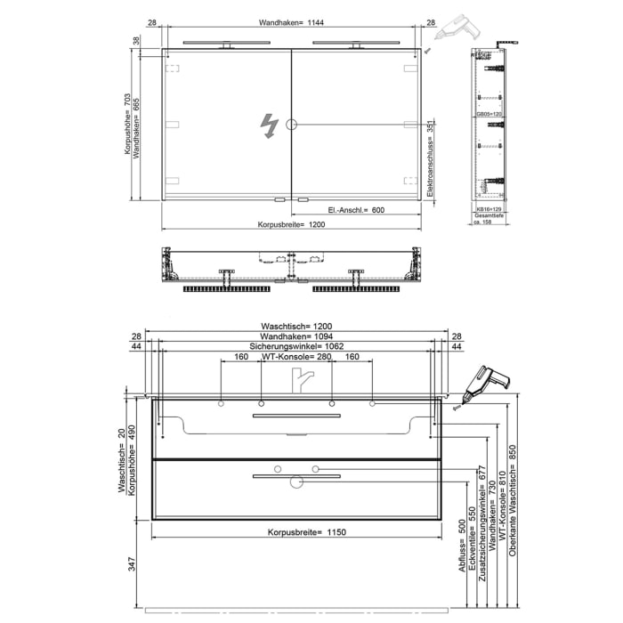 Steinkamp Living 2.0 / Villeroy & Boch Venticello Badmöbel Set 120 cm mit Spiegelschrank, 2 Türen