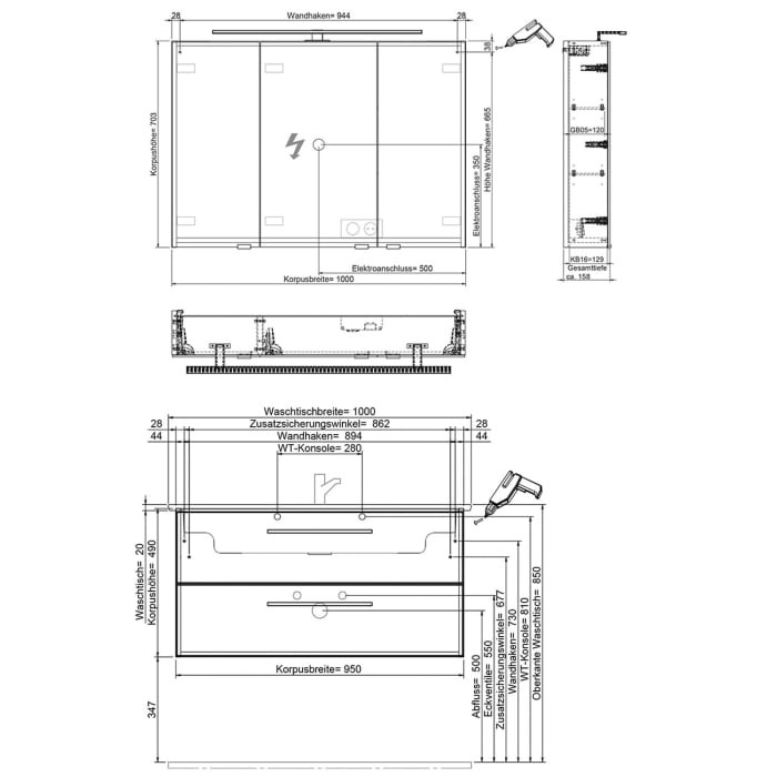Steinkamp Living 2.0 / Villeroy & Boch Venticello Badmöbel Set 100 cm mit Spiegelschrank