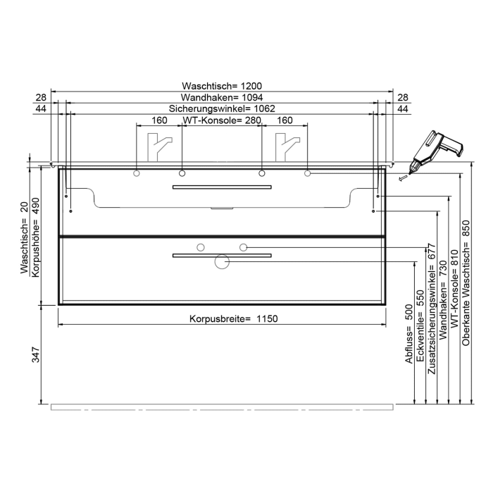 Steinkamp Living 2.0 / Villeroy & Boch Venticello Waschtisch mit Unterschrank 120 cm