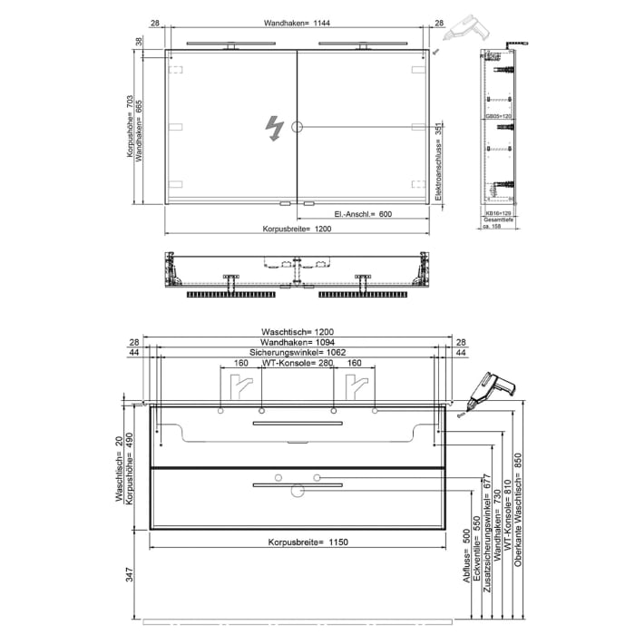 Steinkamp Living 2.0 / Villeroy & Boch Venticello Badmöbel Set 120 cm mit Spiegelschrank, 2 Türen