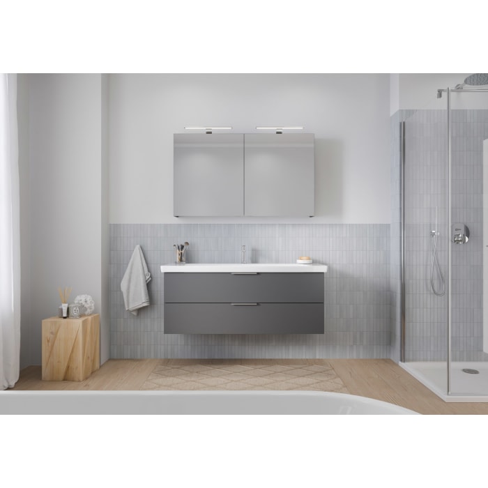 Steinkamp Living 2.0 / Villeroy & Boch Subway 3.0 Badmöbel Set 130 cm mit Spiegelschrank, 2 Türen