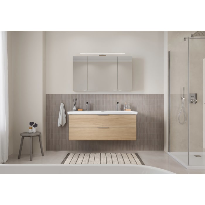 Steinkamp Living 2.0 / Villeroy & Boch Subway 3.0 Badmöbel Set 130 cm mit Spiegelschrank, 3 Türen