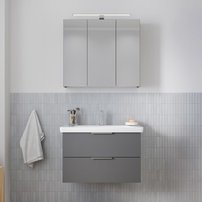 Steinkamp Living 2.0 / Villeroy & Boch Subway 3.0 Badmöbel Set 80 cm mit Spiegelschrank
