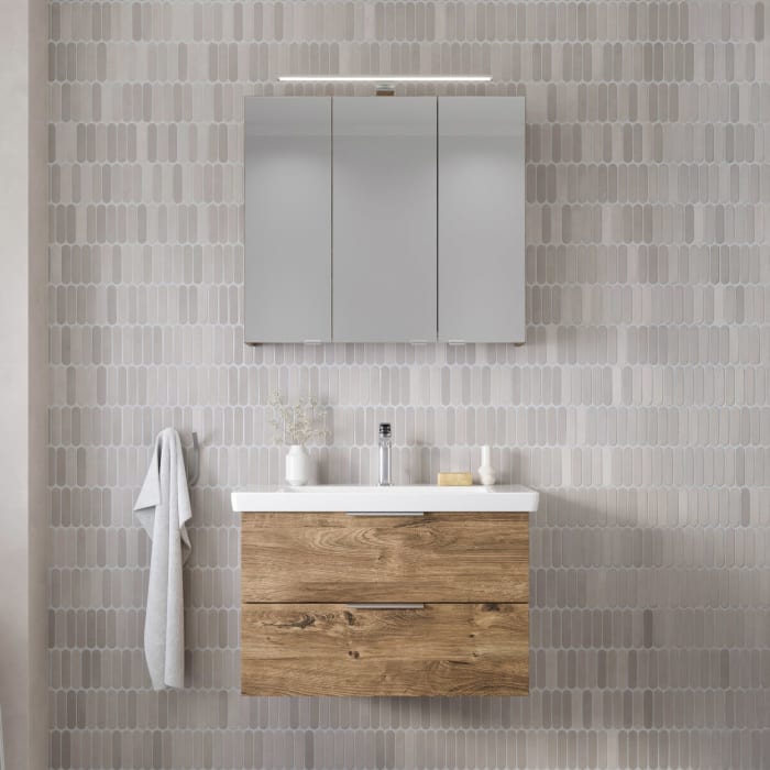 Steinkamp Living 2.0 / Villeroy & Boch Subway 3.0 Badmöbel Set 80 cm mit Spiegelschrank
