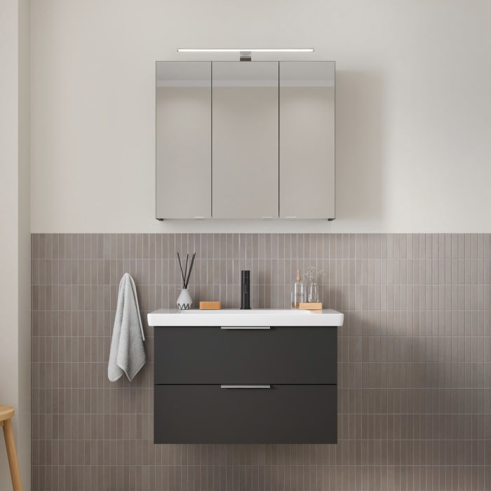 Steinkamp Living 2.0 / Villeroy & Boch Subway 3.0 Badmöbel Set 80 cm mit Spiegelschrank