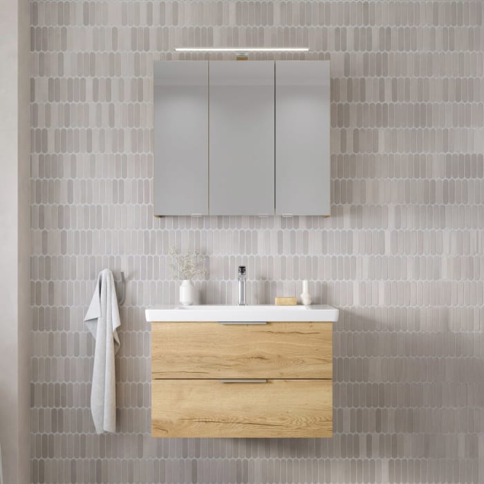 Steinkamp Living 2.0 / Villeroy & Boch Subway 3.0 Badmöbel Set 80 cm mit Spiegelschrank