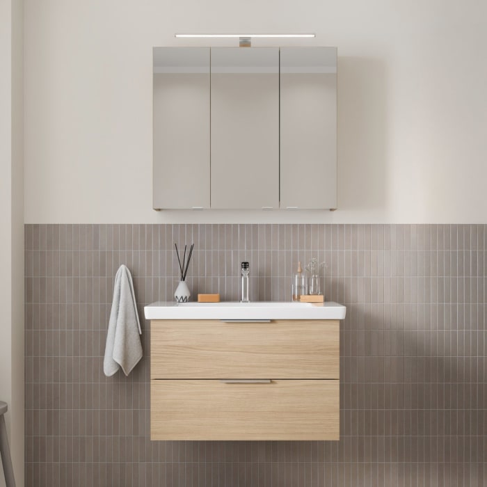 Steinkamp Living 2.0 / Villeroy & Boch Subway 3.0 Badmöbel Set 80 cm mit Spiegelschrank