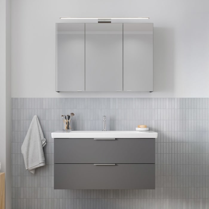 Steinkamp Living 2.0 / Villeroy & Boch Subway 3.0 Badmöbel Set 100 cm mit Spiegelschrank