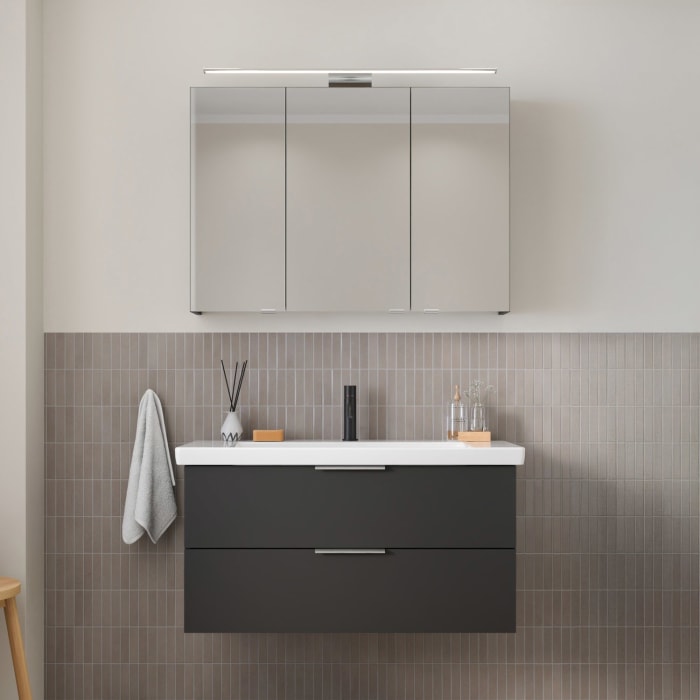Steinkamp Living 2.0 / Villeroy & Boch Subway 3.0 Badmöbel Set 100 cm mit Spiegelschrank