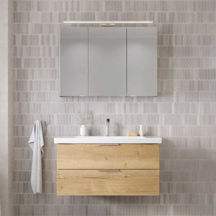 Steinkamp Living 2.0 / Villeroy & Boch Subway 3.0 Badmöbel Set 100 cm mit Spiegelschrank