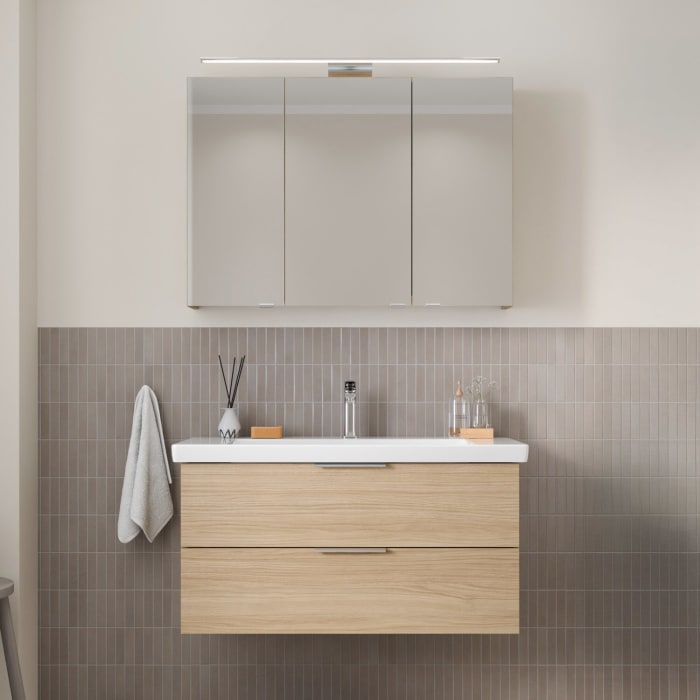 Steinkamp Living 2.0 / Villeroy & Boch Subway 3.0 Badmöbel Set 100 cm mit Spiegelschrank