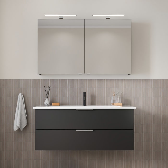 Steinkamp Living 2.0 / Villeroy & Boch Venticello Badmöbel Set 120 cm mit Spiegelschrank, 2 Türen