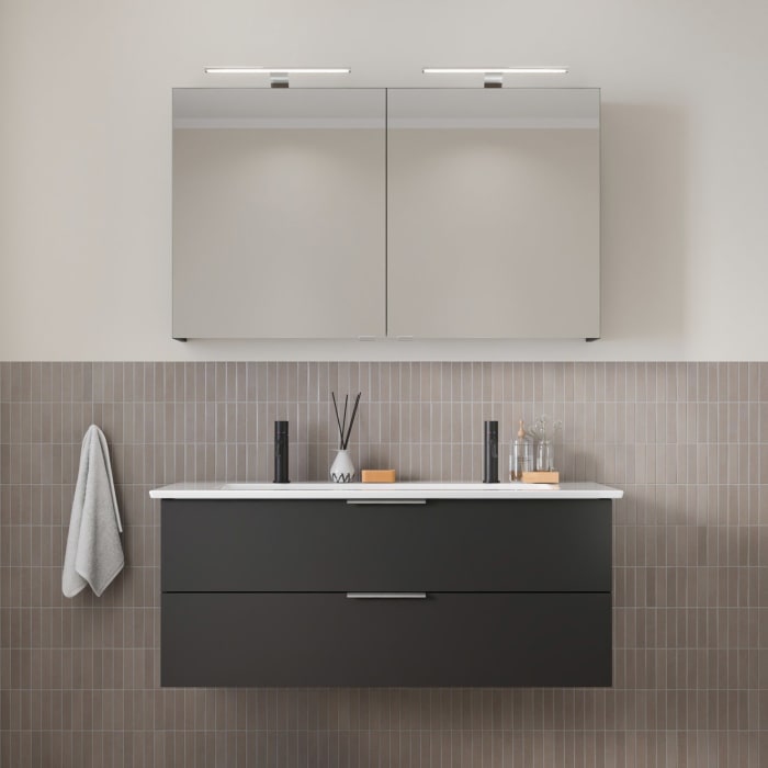 Steinkamp Living 2.0 / Villeroy & Boch Venticello Badmöbel Set 120 cm mit Spiegelschrank, 2 Türen