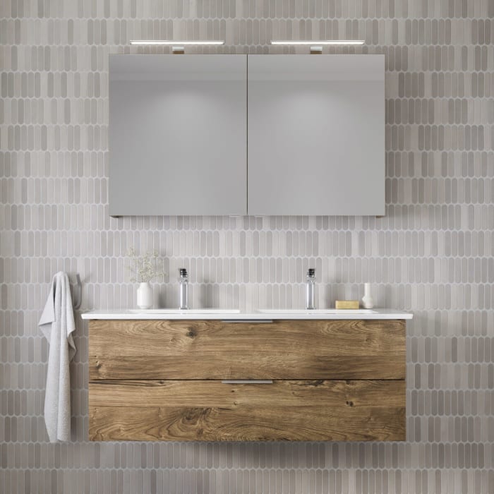 Steinkamp Living 2.0 / Villeroy & Boch Venticello Badmöbel Set 130 cm mit Spiegelschrank, 2 Türen