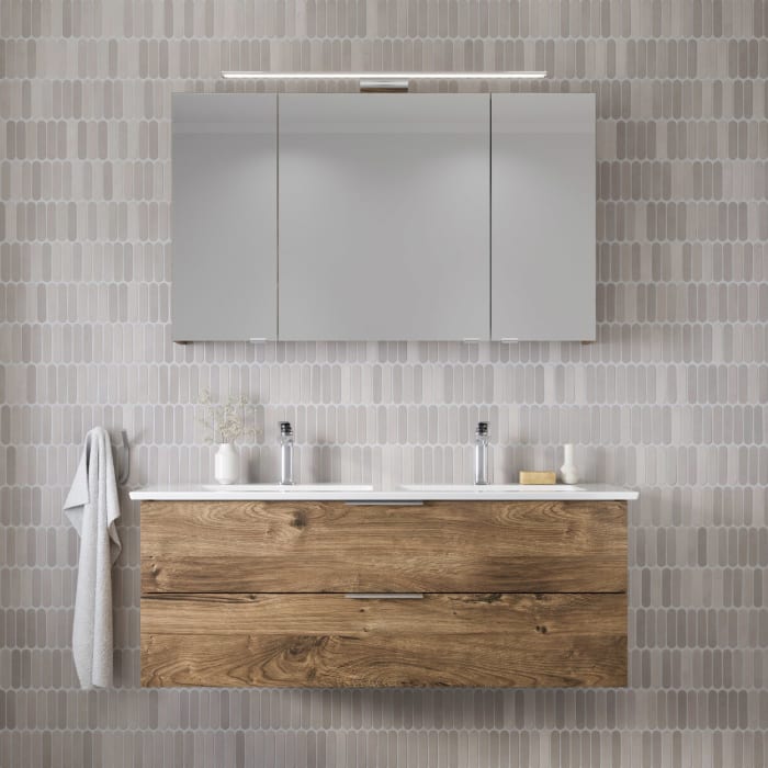 Steinkamp Living 2.0 / Villeroy & Boch Venticello Badmöbel Set 130 cm mit Spiegelschrank, 3 Türen