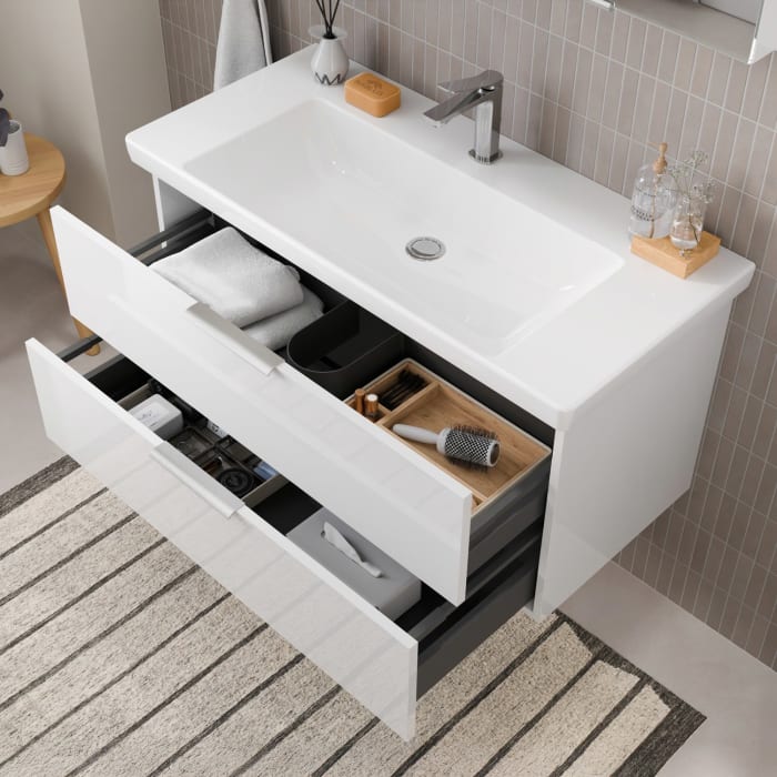 Steinkamp Living 2.0 / Villeroy & Boch Subway 3.0 Badmöbel Set 100 cm mit Spiegelschrank
