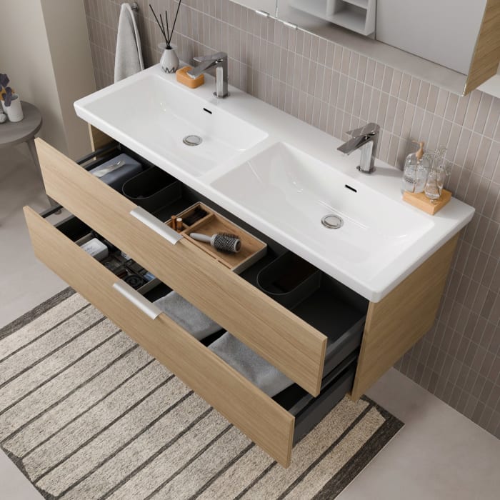 Steinkamp Living 2.0 / Villeroy & Boch Subway 3.0 Badmöbel Set 130 cm mit Spiegelschrank, 2 Türen