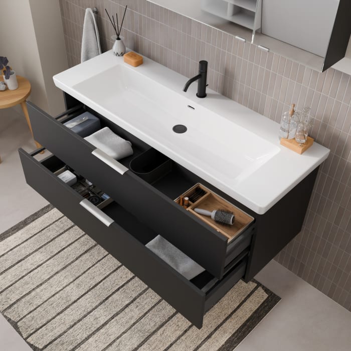 Steinkamp Living 2.0 / Villeroy & Boch Subway 3.0 Badmöbel Set 130 cm mit Spiegelschrank, 3 Türen