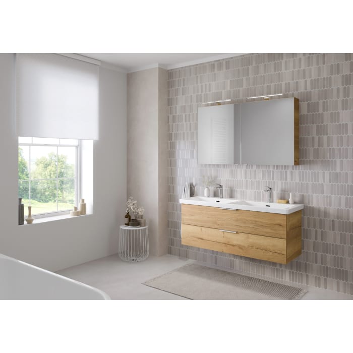 Steinkamp Living 2.0 / Villeroy & Boch Subway 3.0 Badmöbel Set 130 cm mit Spiegelschrank, 2 Türen
