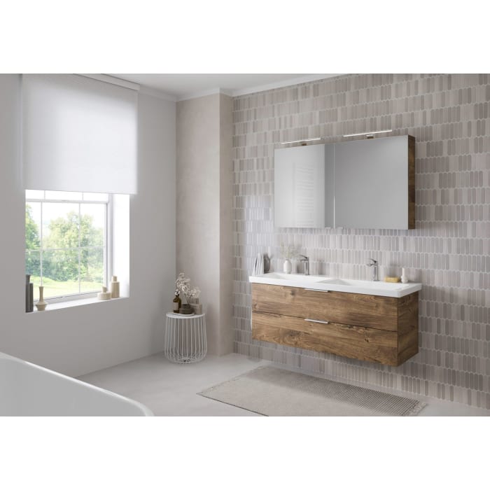 Steinkamp Living 2.0 / Villeroy & Boch Subway 3.0 Badmöbel Set 130 cm mit Spiegelschrank, 2 Türen