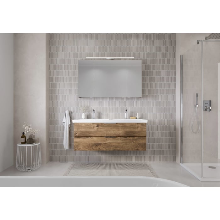 Steinkamp Living 2.0 / Villeroy & Boch Subway 3.0 Badmöbel Set 130 cm mit Spiegelschrank, 3 Türen