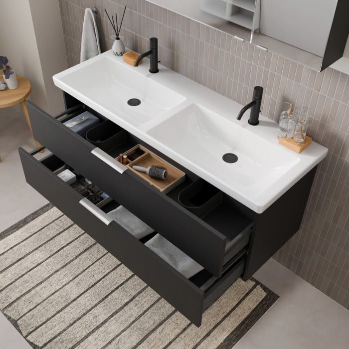Steinkamp Living 2.0 / Villeroy & Boch Subway 3.0 Doppelwaschtisch mit Unterschrank 130 cm