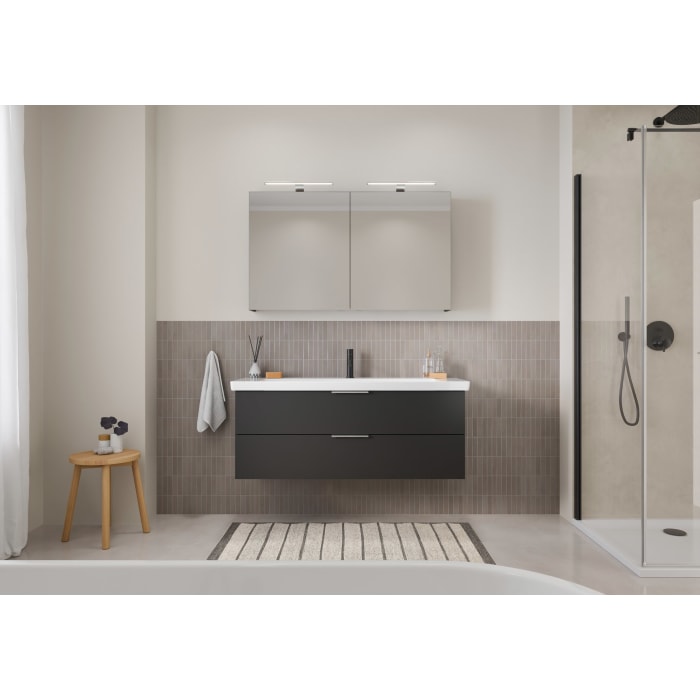 Steinkamp Living 2.0 / Villeroy & Boch Subway 3.0 Badmöbel Set 130 cm mit Spiegelschrank, 2 Türen