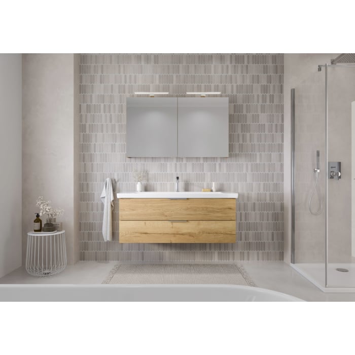 Steinkamp Living 2.0 / Villeroy & Boch Subway 3.0 Badmöbel Set 130 cm mit Spiegelschrank, 2 Türen