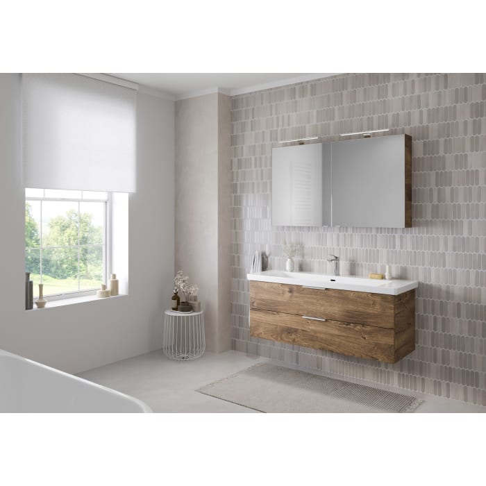 Steinkamp Living 2.0 / Villeroy & Boch Subway 3.0 Badmöbel Set 130 cm mit Spiegelschrank, 2 Türen