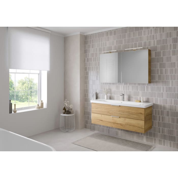 Steinkamp Living 2.0 / Villeroy & Boch Subway 3.0 Badmöbel Set 130 cm mit Spiegelschrank, 2 Türen