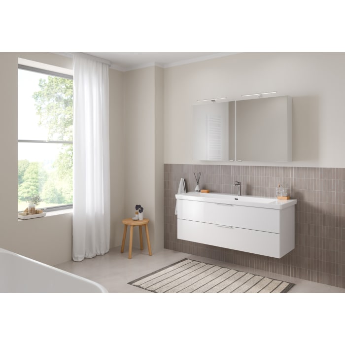 Steinkamp Living 2.0 / Villeroy & Boch Subway 3.0 Badmöbel Set 130 cm mit Spiegelschrank, 2 Türen
