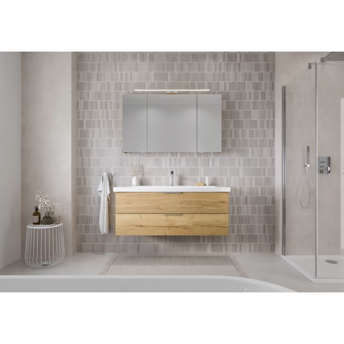 Steinkamp Living 2.0 / Villeroy & Boch Subway 3.0 Badmöbel Set 130 cm mit Spiegelschrank, 3 Türen