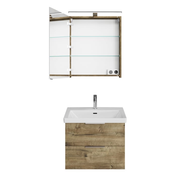 Steinkamp Living 2.0 / Villeroy & Boch Subway 3.0 Badmöbel Set 65 cm mit Spiegelschrank