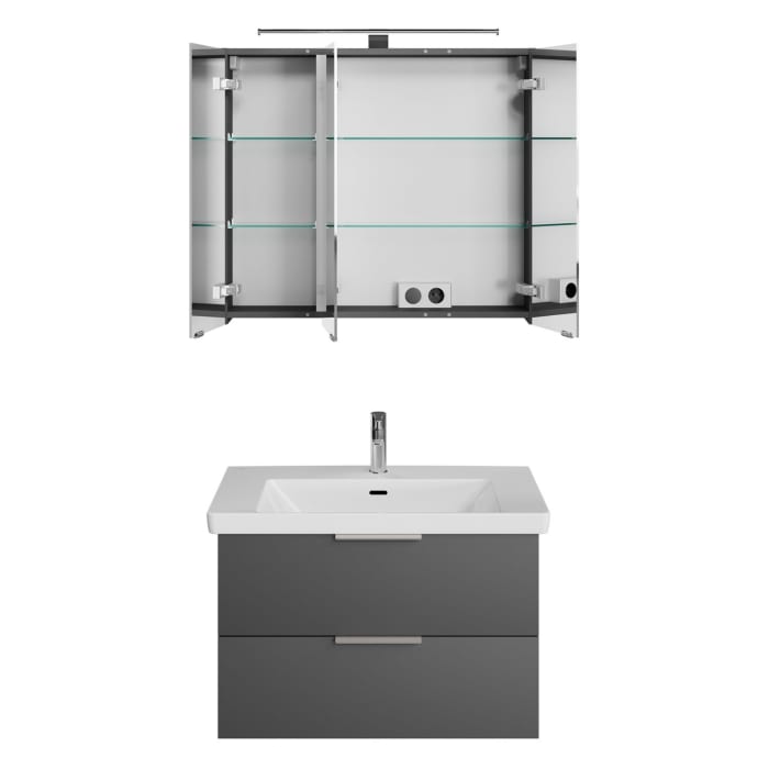 Steinkamp Living 2.0 / Villeroy & Boch Subway 3.0 Badmöbel Set 80 cm mit Spiegelschrank