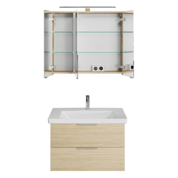 Steinkamp Living 2.0 / Villeroy & Boch Subway 3.0 Badmöbel Set 80 cm mit Spiegelschrank