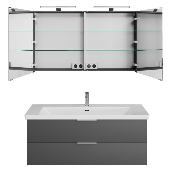 Steinkamp Living 2.0 / Villeroy & Boch Subway 3.0 Badmöbel Set 130 cm mit Spiegelschrank, 2 Türen