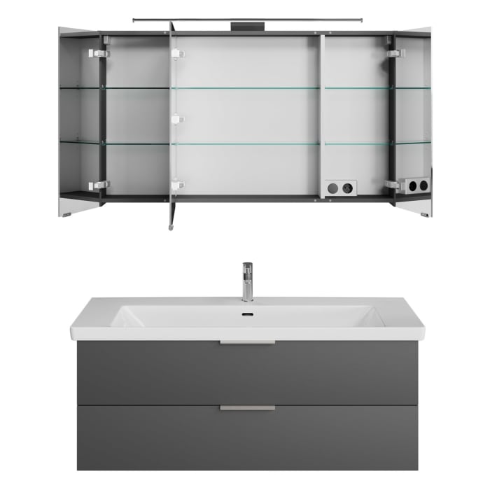 Steinkamp Living 2.0 / Villeroy & Boch Subway 3.0 Badmöbel Set 130 cm mit Spiegelschrank, 3 Türen