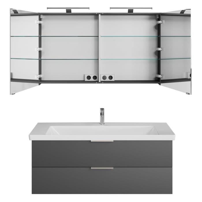 Steinkamp Living 2.0 / Villeroy & Boch Subway 3.0 Badmöbel Set 130 cm mit Spiegelschrank, 2 Türen