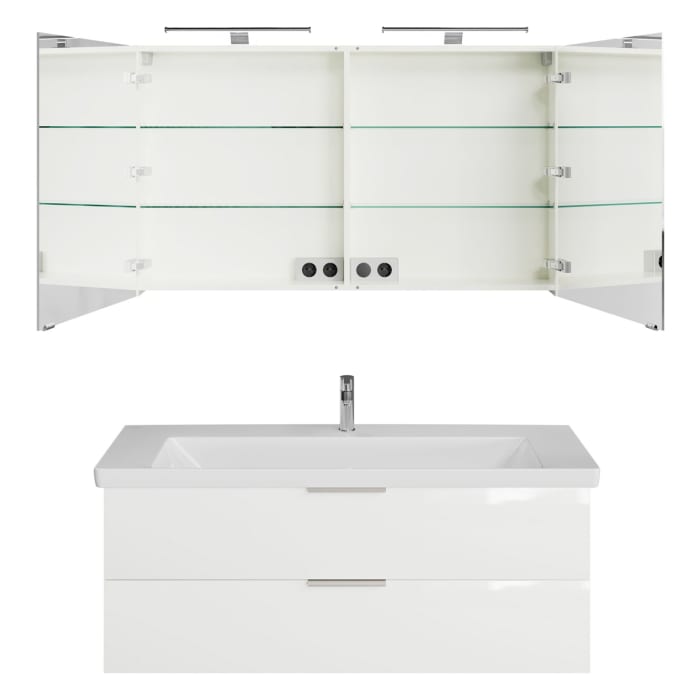 Steinkamp Living 2.0 / Villeroy & Boch Subway 3.0 Badmöbel Set 130 cm mit Spiegelschrank, 2 Türen