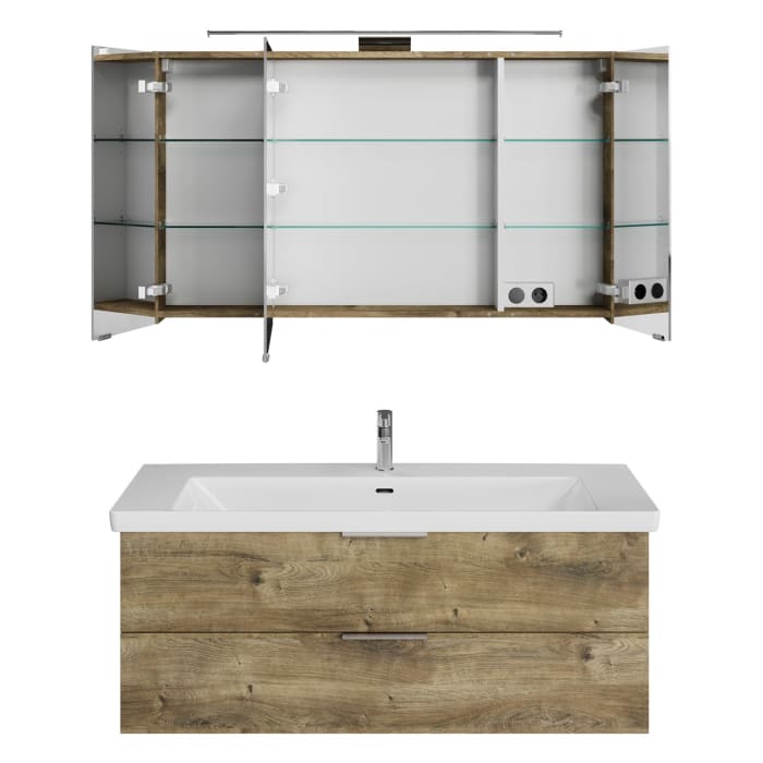 Steinkamp Living 2.0 / Villeroy & Boch Subway 3.0 Badmöbel Set 130 cm mit Spiegelschrank, 3 Türen
